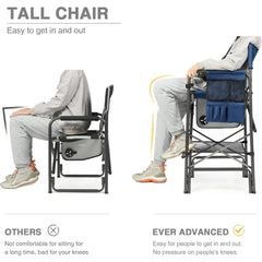 Tall Folding Chair, 30.7" Seat Height Directors Chair High Foldable Bar Stool with Side Table Cup Holder, Folding Chair