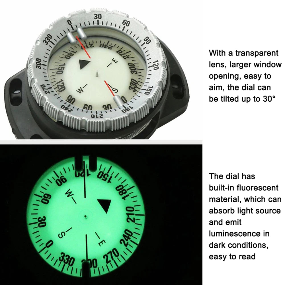 50m Portable Underwater Navigation Compass Waterproof Luminous Dial Wrist Strap Compass For Diving Camping