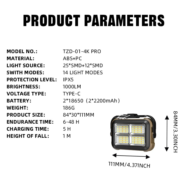 Warsun COB Inspection Lamp For Car Garage Hiking Bright LED Work Light Charging Camping Lamp With Tail Magnet Repair Lights