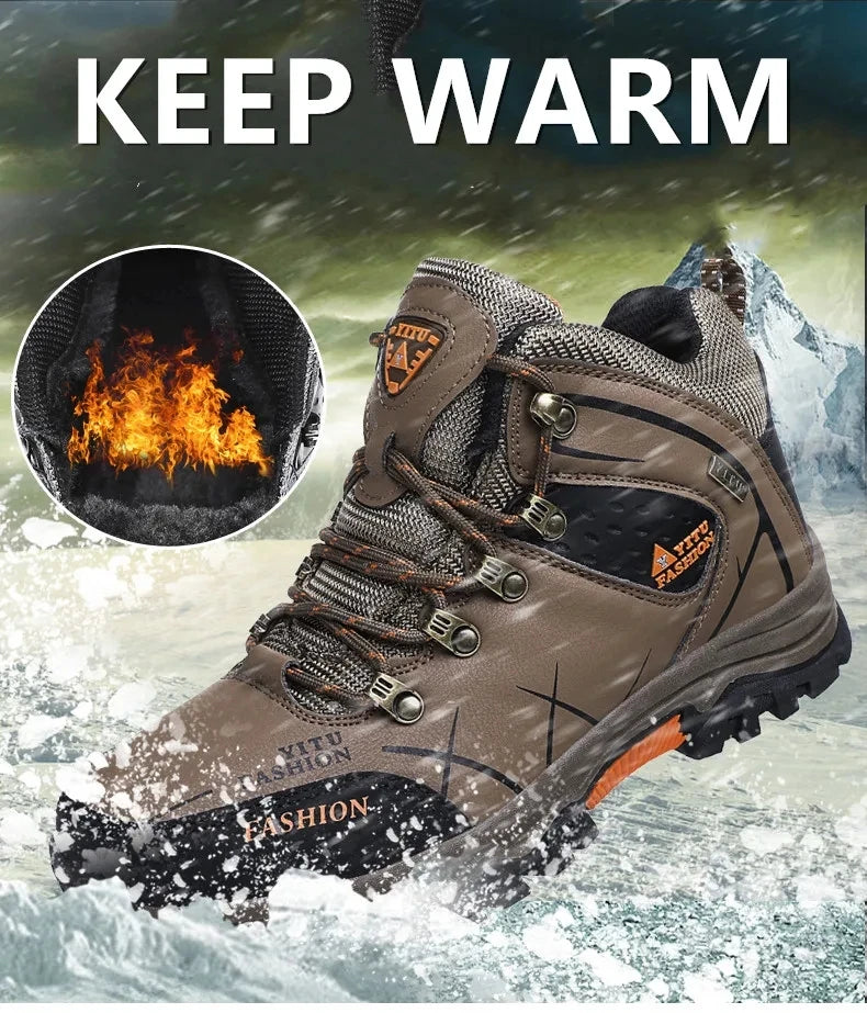 Brand Men Winter Snow Boots Waterproof Leather Sneakers Super Warm Men's Boots Outdoor Male Hiking Boots Work Shoes Size 39-47