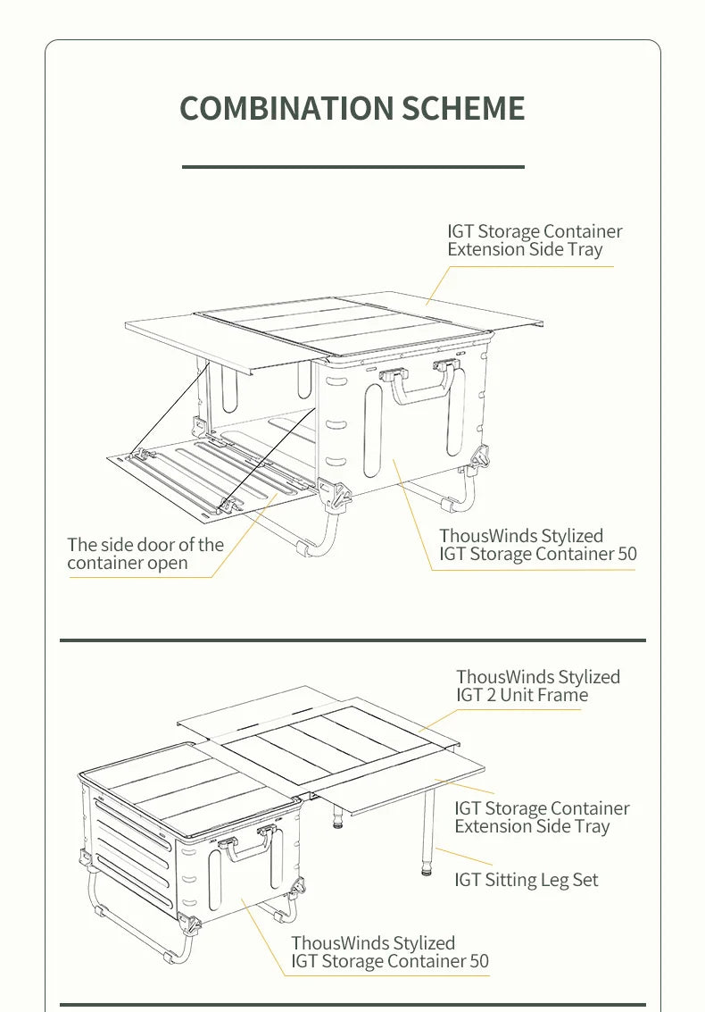 ThousWinds Stylized IGT Camp Kitchen Outdoor Storage Container Camping Table Lightweight IGT System Snow Peak Camping Supplies