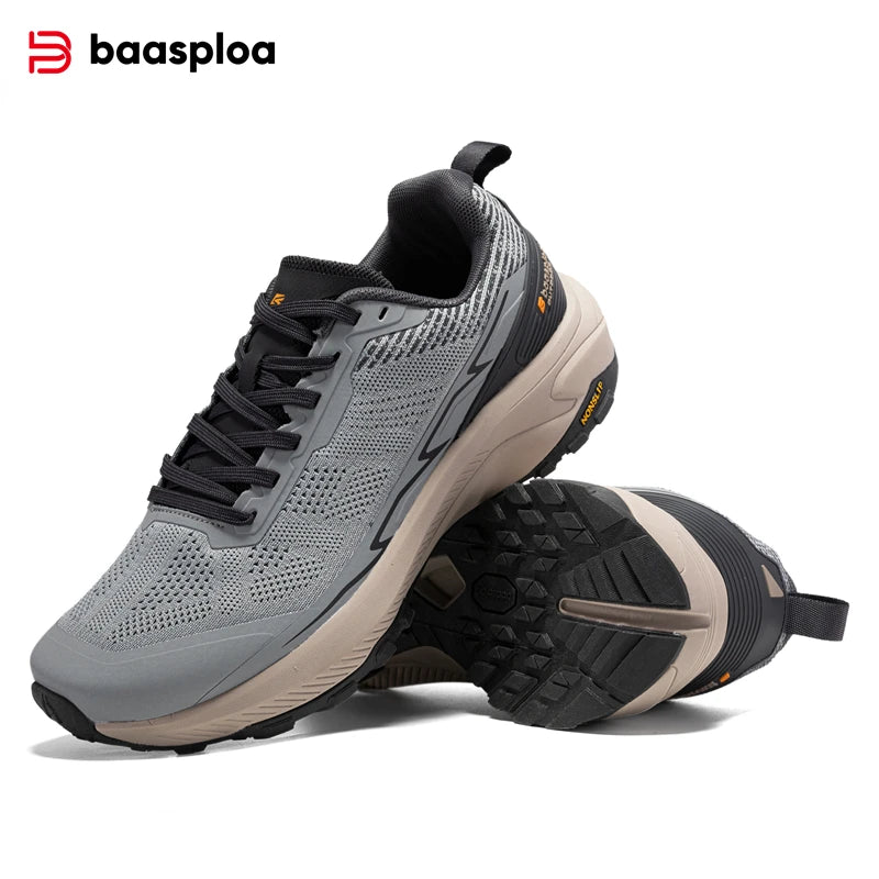 Baasploa Men Hiking Shoes Breathable Mesh Outdoor Shoes Men Lightweight Comfort Casual Sneakers Non-Slip Wear Resistant Shoes