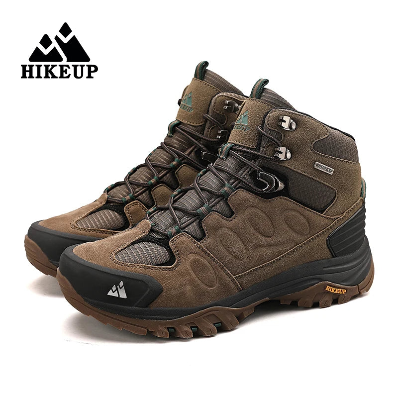 HIKEUP High-Top Men Hiking Boot Winter Outdoor Shoes Lace-Up Non-slip Outdoor Sports Casual Trekking Boots Man Waterproof Suede