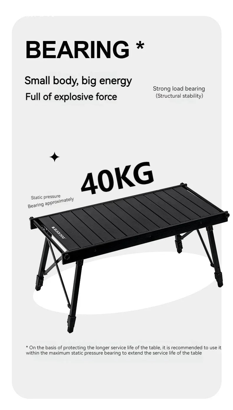 Blackdog Folding IGT Roll Table for Outdoor Camping Beach Removable Desktop Adjustable Height Aluminum Bearing 40kg Ultralight