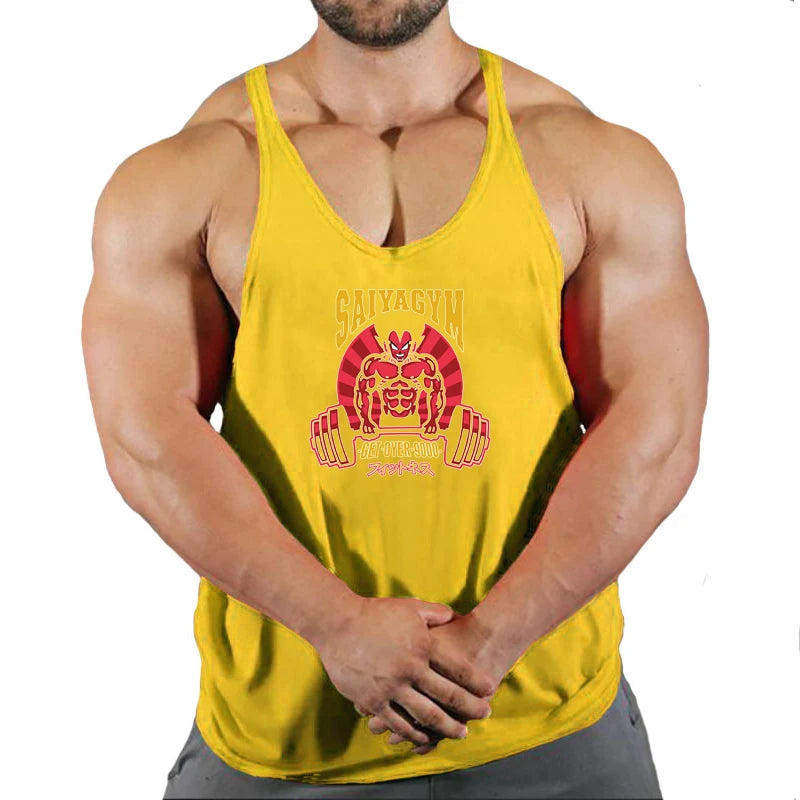 2024 New Bodybuilding Stringer Tank Tops Men Anime funny summer Clothing Running vest Fitness clothing Cotton gym singlets