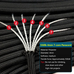 4 Size Dia.4mm 7 Stand Cores Paracord 550 For Survival Parachute Cord Lanyard Climbing Camping Rope Hiking Clothesline Bracelet