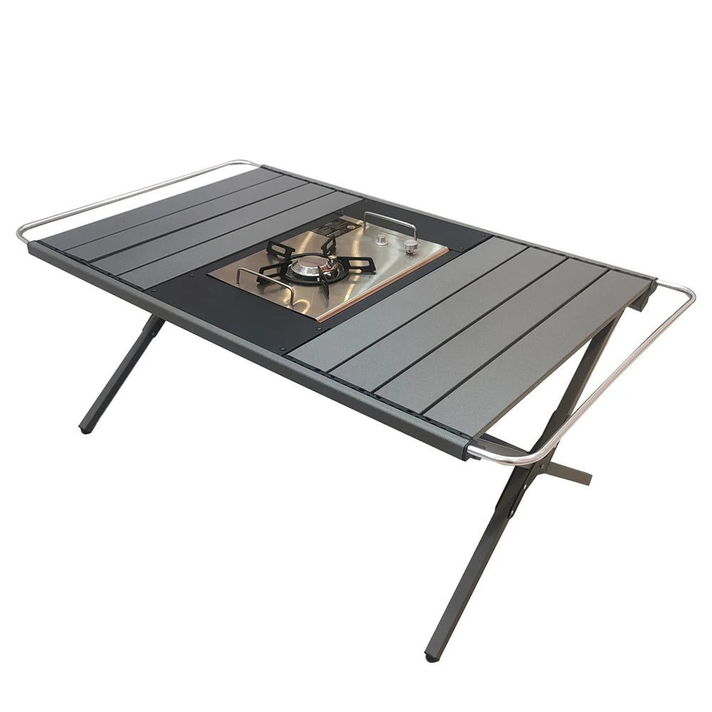 Portable Outdoor Camping Aluminum Alloy Table Lightweight Picnic Dinner Desk IGT Tactical Table Folding Includes Wooden Chairs