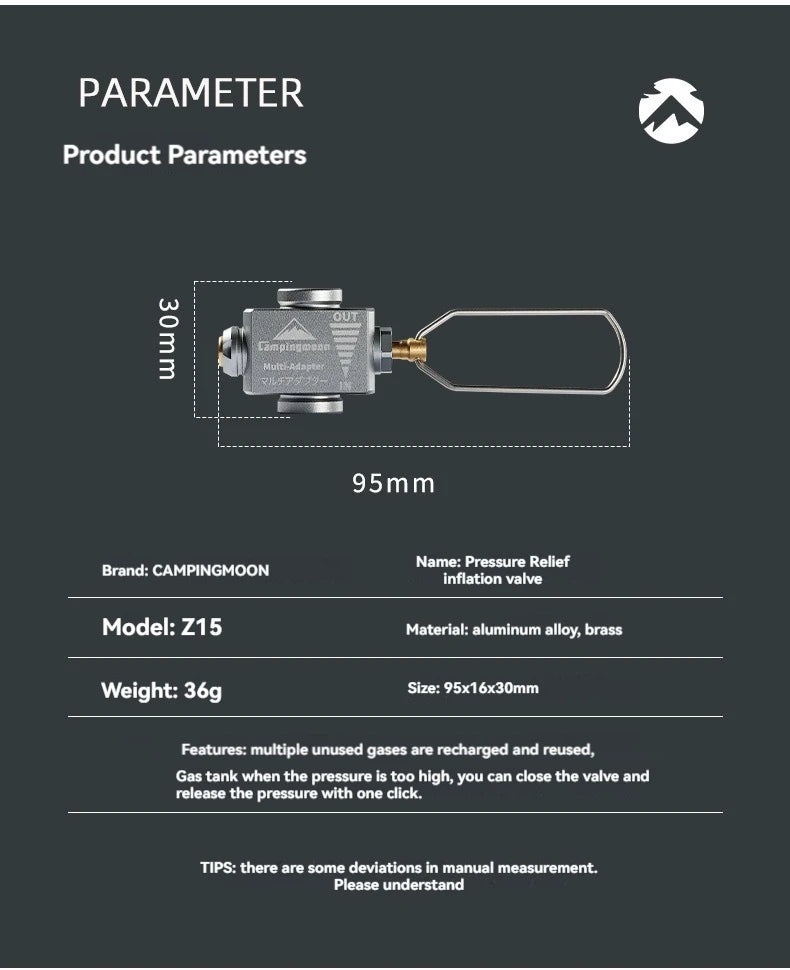 CAMPINGMOON Z15 Outdoor Camping Gas Tank Multi Adapter Pressure Relief Valve Refilling Gas Tank Charging Adapter