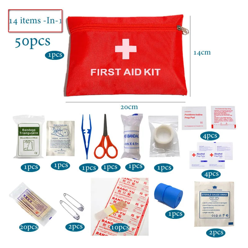 40/50/80pcs Full Kits Portable Mini Outdoor Waterproof First Aid Kit For Emergency Medical Treatment Car Travel Hiking Camping