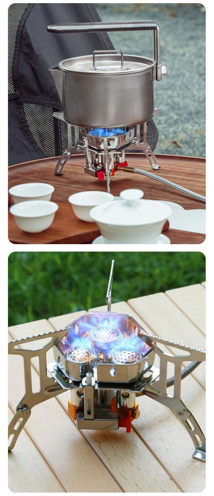 Outdoor portable stove head windproof three-head stove split folding stove head stainless steel climbing camping stove head