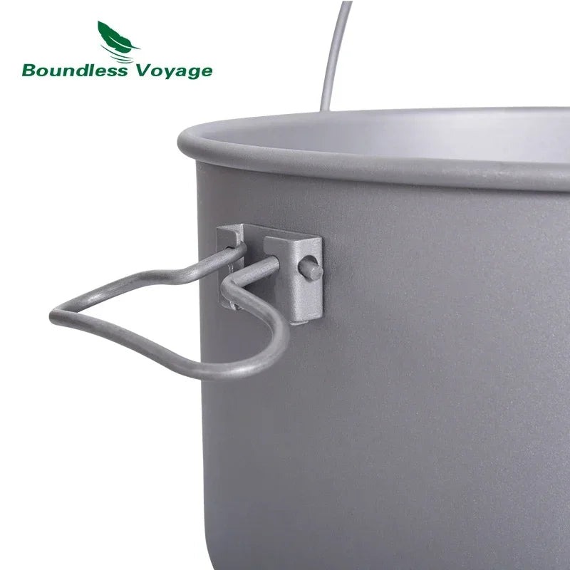 Boundless Voyage Outdoor Camping Titanium Cooking Pots Hanging Pot with Handle Picnic Hiking Kettle Cookware 1.3L 1.95L 2.9L