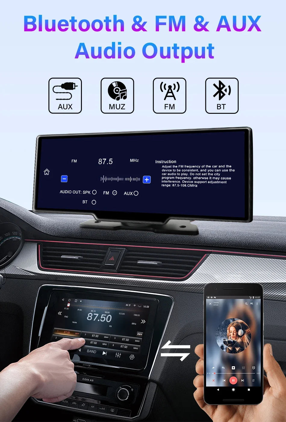 Srnubi 10'' Car Mirror Video Recording AI Voice  GPS Navigation Dashboard DVR Carplay Android Auto Wireless Connection