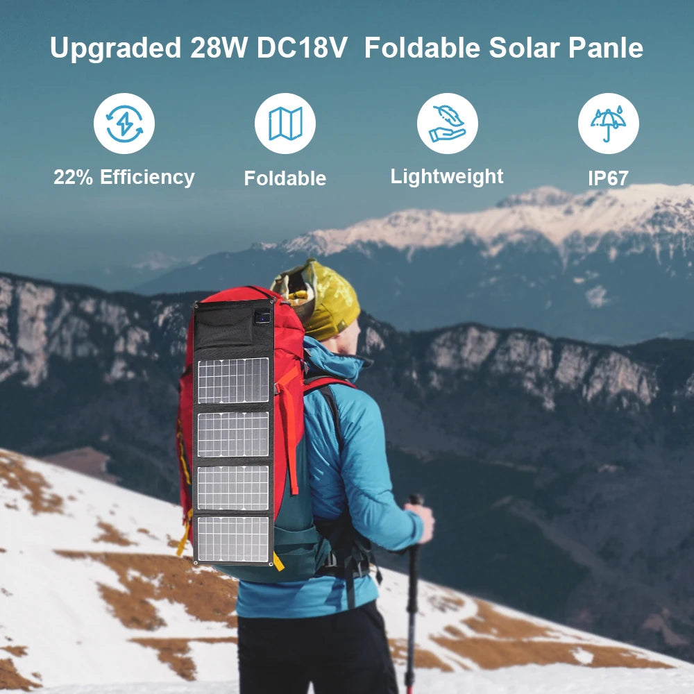 New Portable Solar Panel  28W 18V Charger Type-c USB DC Camping Foldable Panels For Moblie Phone Laptop Charge Power Station