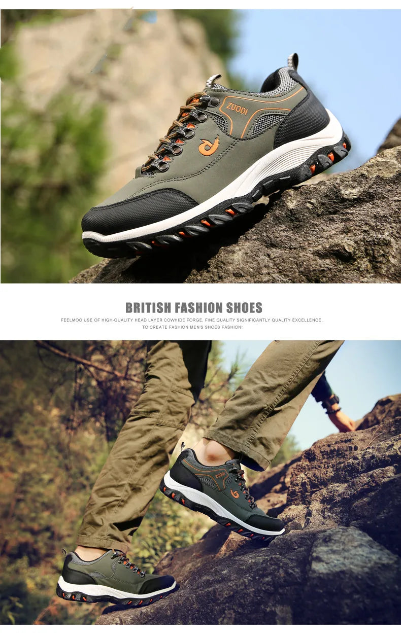 Casuals Men Shoes Summer Breathable Hiking Walking Sneakers Outdoor Ultralight Leather Slip-on Climbing Trekking Sneakers