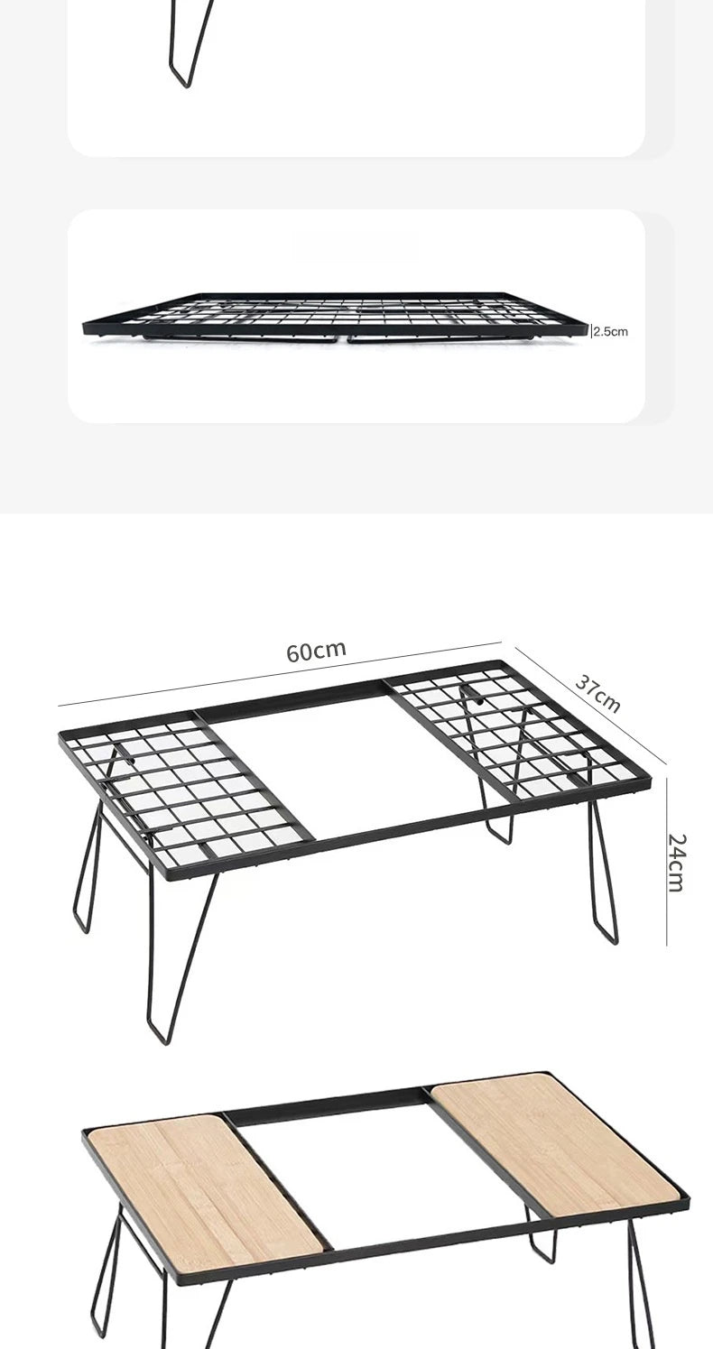 Outdoor IGT Folding Iron Mesh Table Multifunctional Storage Rack Bamboo Board Dining Table Portable Free Splicing