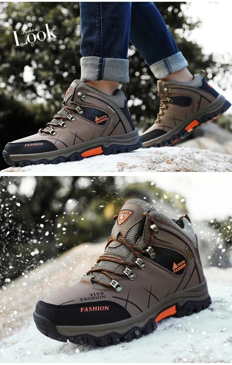 Brand Men Winter Snow Boots Waterproof Leather Sneakers Super Warm Men's Boots Outdoor Male Hiking Boots Work Shoes Size 39-47