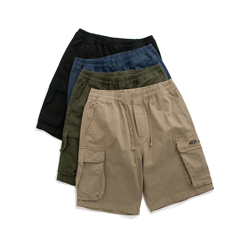 Men's Cropped Casual Pants Cargo Elastic Waist Tie Washed Multi-pocket Shorts Outdoor Hiking Trekking Tooling Clothing Fishing