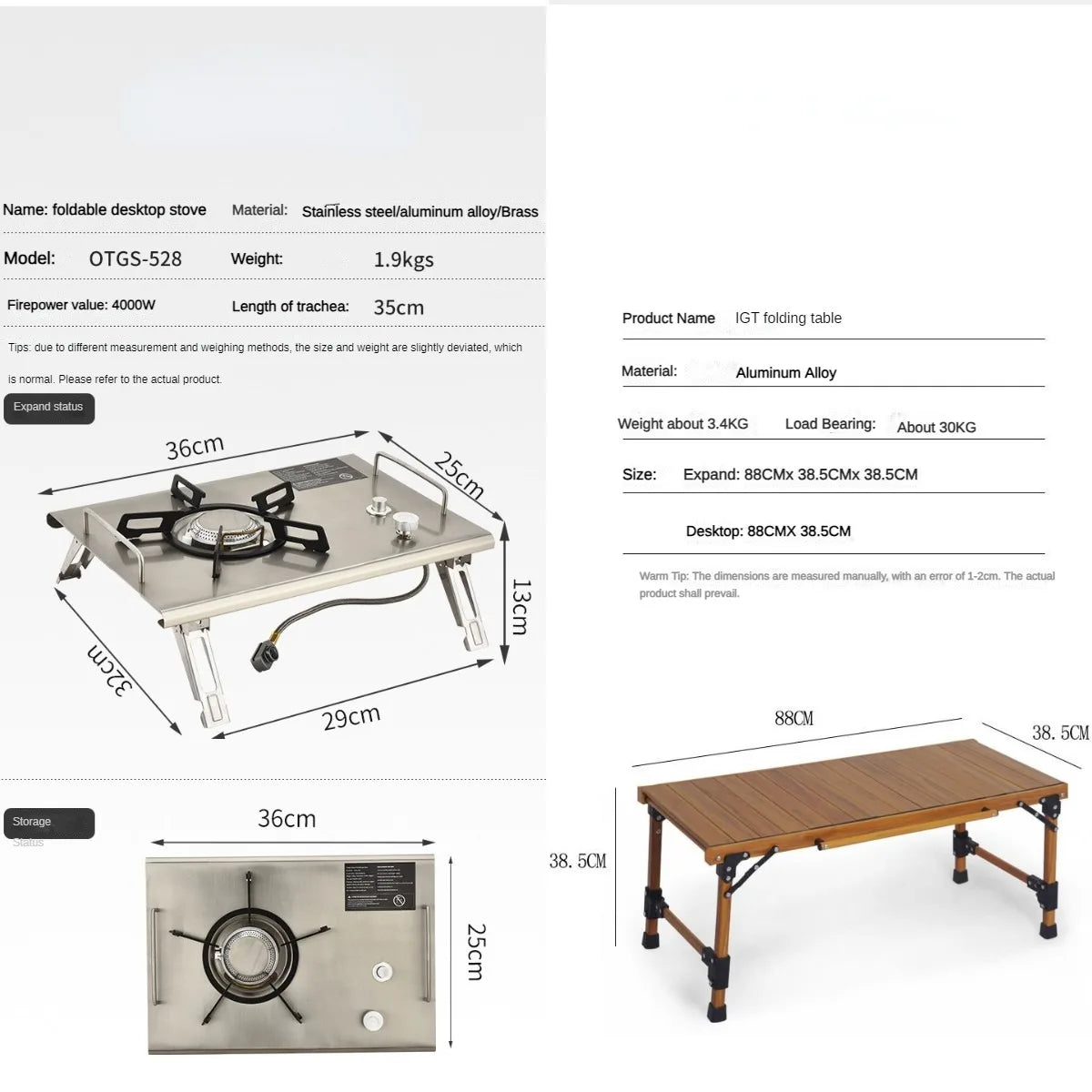 Outdoor foldable portable IGT combination table camping table gas stove aluminum alloy Chicken rolls table picnic gas stove