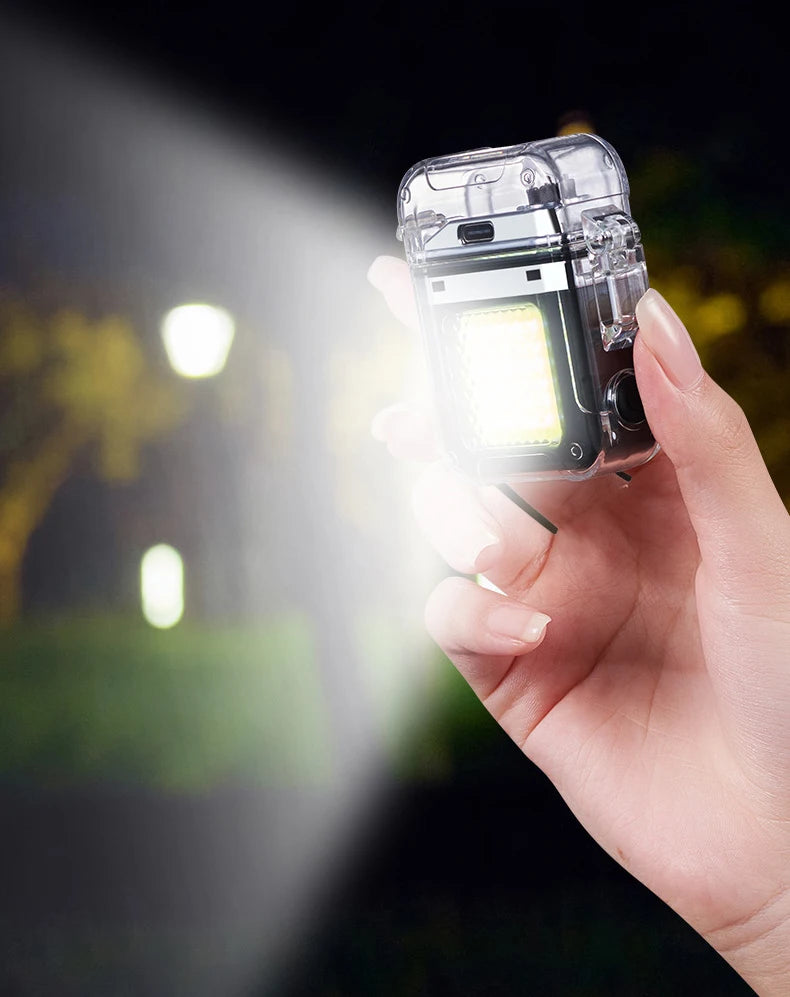 Waterproof Lighter Windproof Lighter Electric Flashlight Transparent Plasma ARC USB Rechargeable Lighters Outdoor Camping Gift