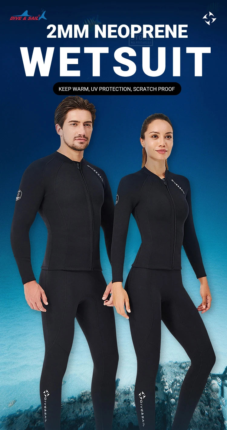 Neoprene 3MM 2MM Men Women Wetsuit Jacket Scuba Diving Suit Surf Snorkeling Underwater Spearfishing Fishing Kitesurf Equipment