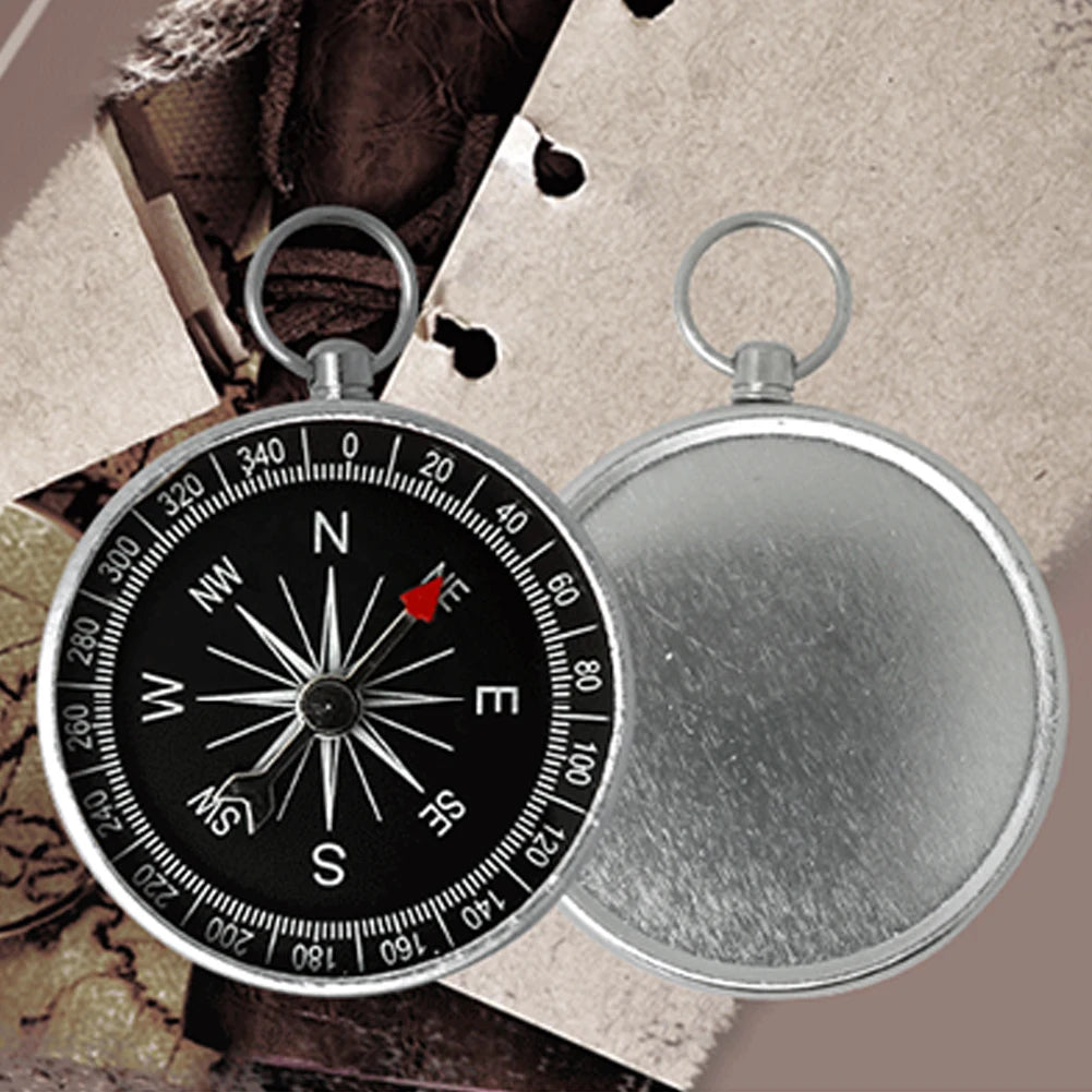 Outdoor Pocket Compass Silver Outdoor Orientation Navigation Compass Aluminum Alloy for Outdoor Camping Hiking Sports Navigation