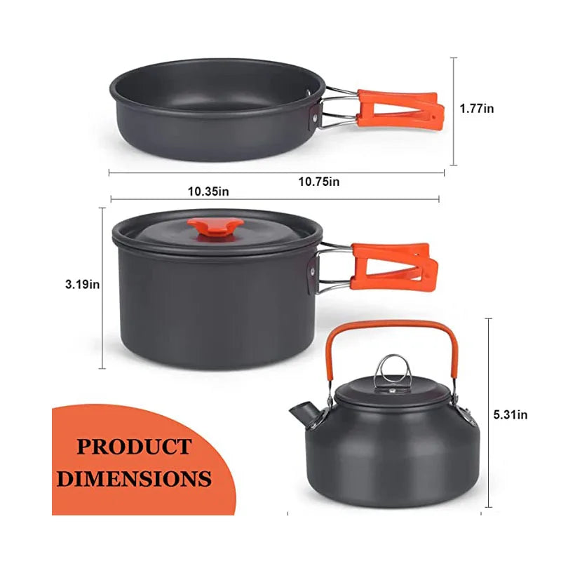 Aluminum Outdoor Camping Cookware Set with Mesh Bag Folding Cookset Camping Kitchen Cooking Teapot and Pans Equipment