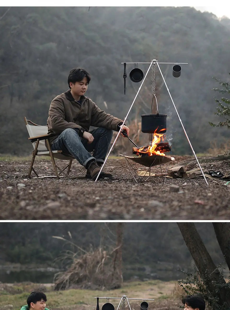 Cooking Tripod Aluminum Alloy Combination Burning Rack Outdoor Camping Portable Picnic Firewood Hanging Pot Rack  Cookware