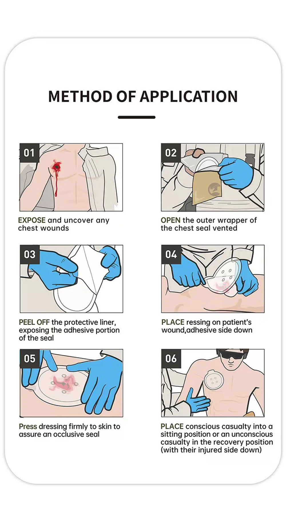 Vented Chest Seal Trauma Kits Emergency Medical Occlusive Chest Seal Dressing First Aid Chest Trauma Care Rescue Bandage