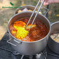 Boundless Voyage Outdoor Camping Titanium Pot Pan Kettle Set Travel Portable Cookware Steamer Pot Cooking Mess Kit for 1-4 Man