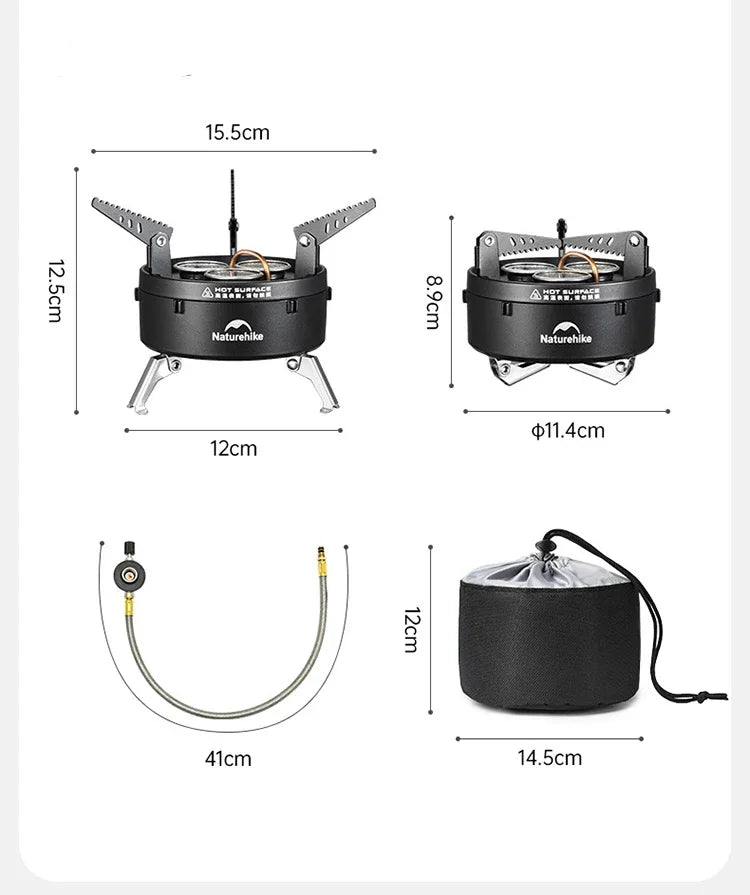 Naturehike Camping Stove Outdoor Kitchen Gas Stove IGT Burner Portable Cookware Ultralight Three-Head Gas Burner Rack BBQ Picnic