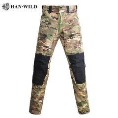 HAN WILD Tactical Pants with Pads Multiple Pockets Urban Hiking Climbing Trousers Men Clothing Cargo Pants 3XL Rip-stop Cloth