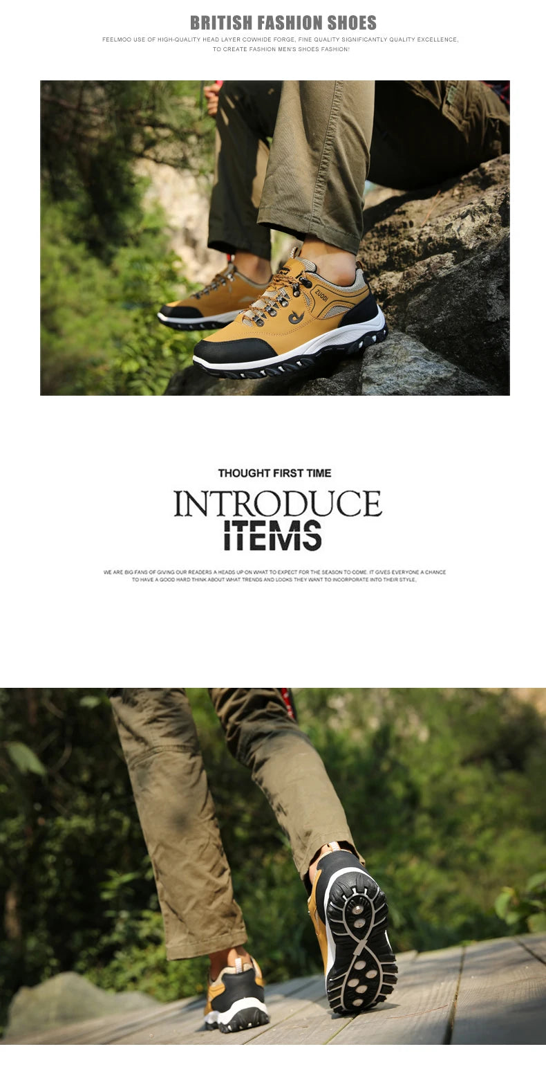 Casuals Men Shoes Summer Breathable Hiking Walking Sneakers Outdoor Ultralight Leather Slip-on Climbing Trekking Sneakers