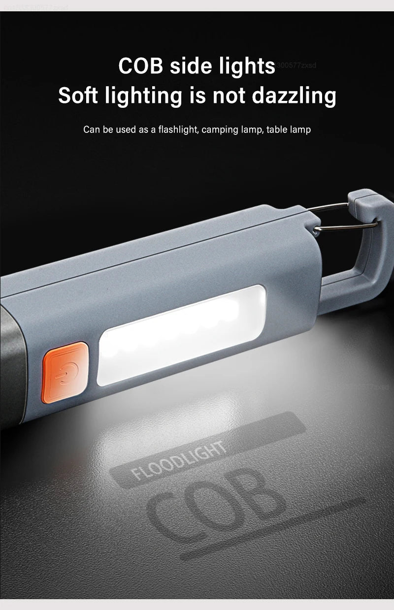 New Xiaomi Portable LED Flashlight USB Rechargeable with Hook Zoomable Torch Outdoor Camping Hiking Long-range Emergency Lantern