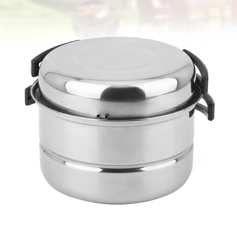 1 Set 3pcs Stainless Steel Outdoor Camping Picnic Pot Cookware Picnic Pan Set Cooking Tool Set for 2-3 People (Silver)