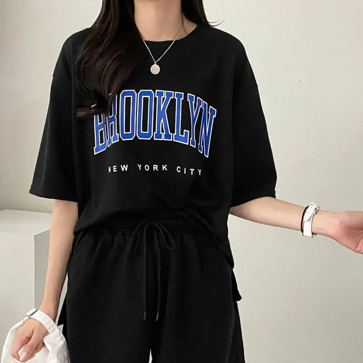 Korean Style Summer Female Sporty Outfit Running Gym Suit Women Clothing Two Piece Sets Short Sleeve T shirt Top Shorts Casual