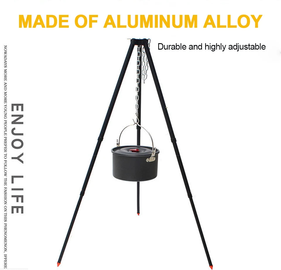 Camping Campfire Tripod for Hanging Pot Outdoor Cookware Picnic Cooking Pot Grill Rack Barbecue Support Aluminum Alloy Tripod