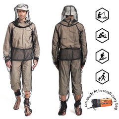 Mesh Hooded Mosquito-Proof Suit Outdoor Fishing Adventure Insect-Proof Clothing Set Camping Hiking Anti-Mosquito Bite Clothes