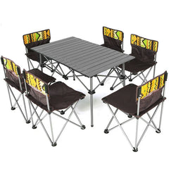 Folding Table and Chair Set for Camping, Outdoor, Beach, Barbecue, Self-Driving, Picnic Table, 7 Piece Set