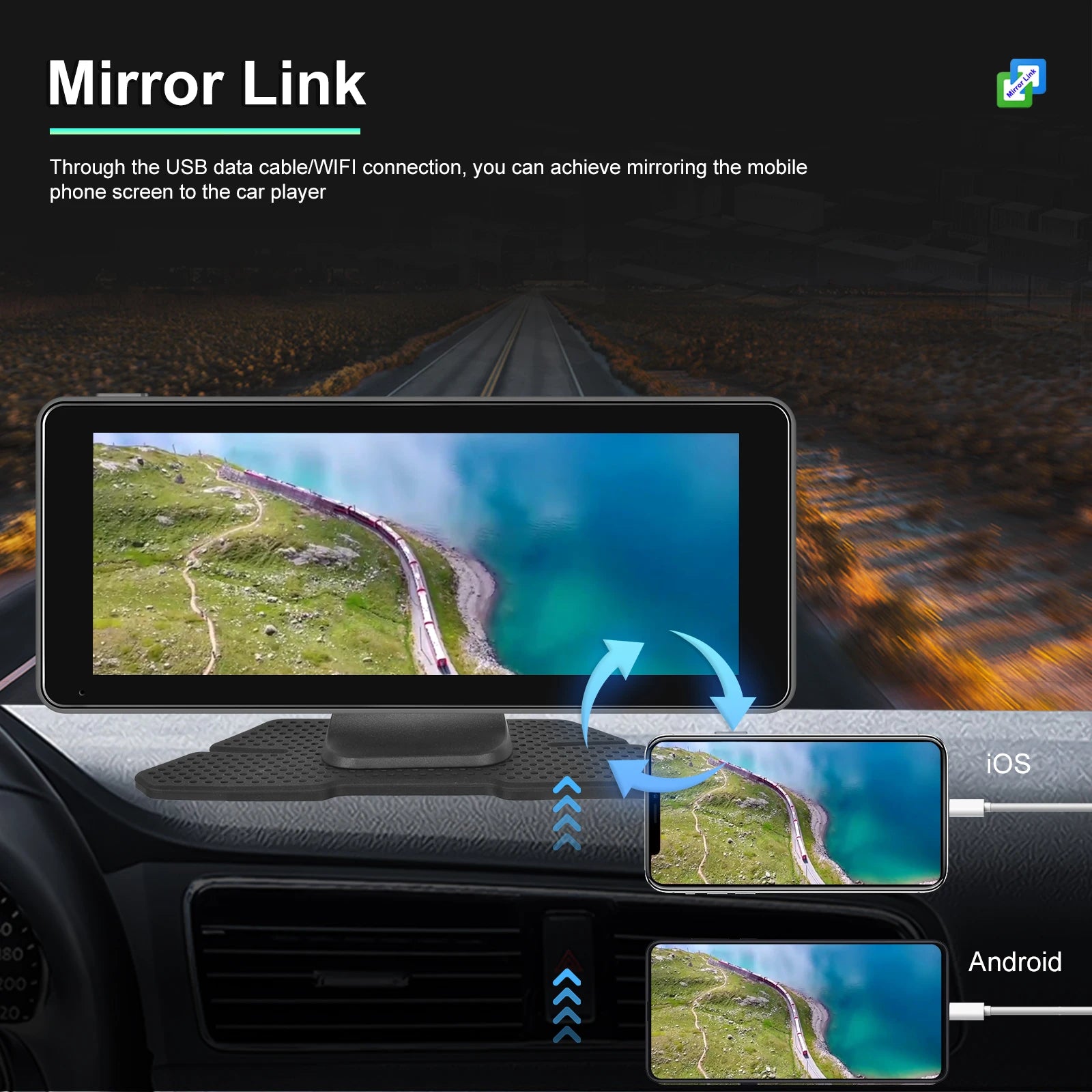 Podofo 6.86" /9.3" Car Mirror Video Recording  Wireless Carplay Monitor Android Auto dashboard DVR GPS Navigation Carplay screen