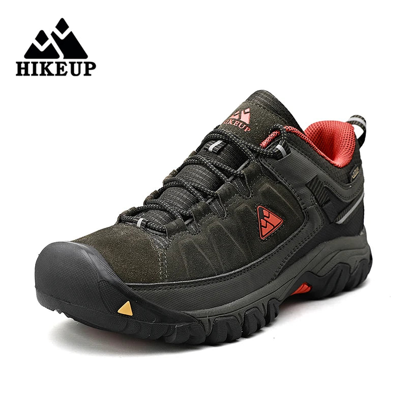 HIKEUP New High Quality Men Hiking Shoes Durable Leather Climbing Shoes Outdoor Walking Sneakers Rubber Sole Factory Outlet