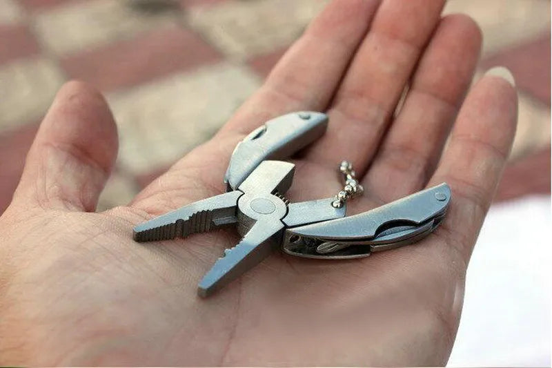 EDC Tools Travel Kits Portable Multifunction Folding Plier,Stainless Steel Foldaway Knife Keychain Screwdriver,Camping Survival