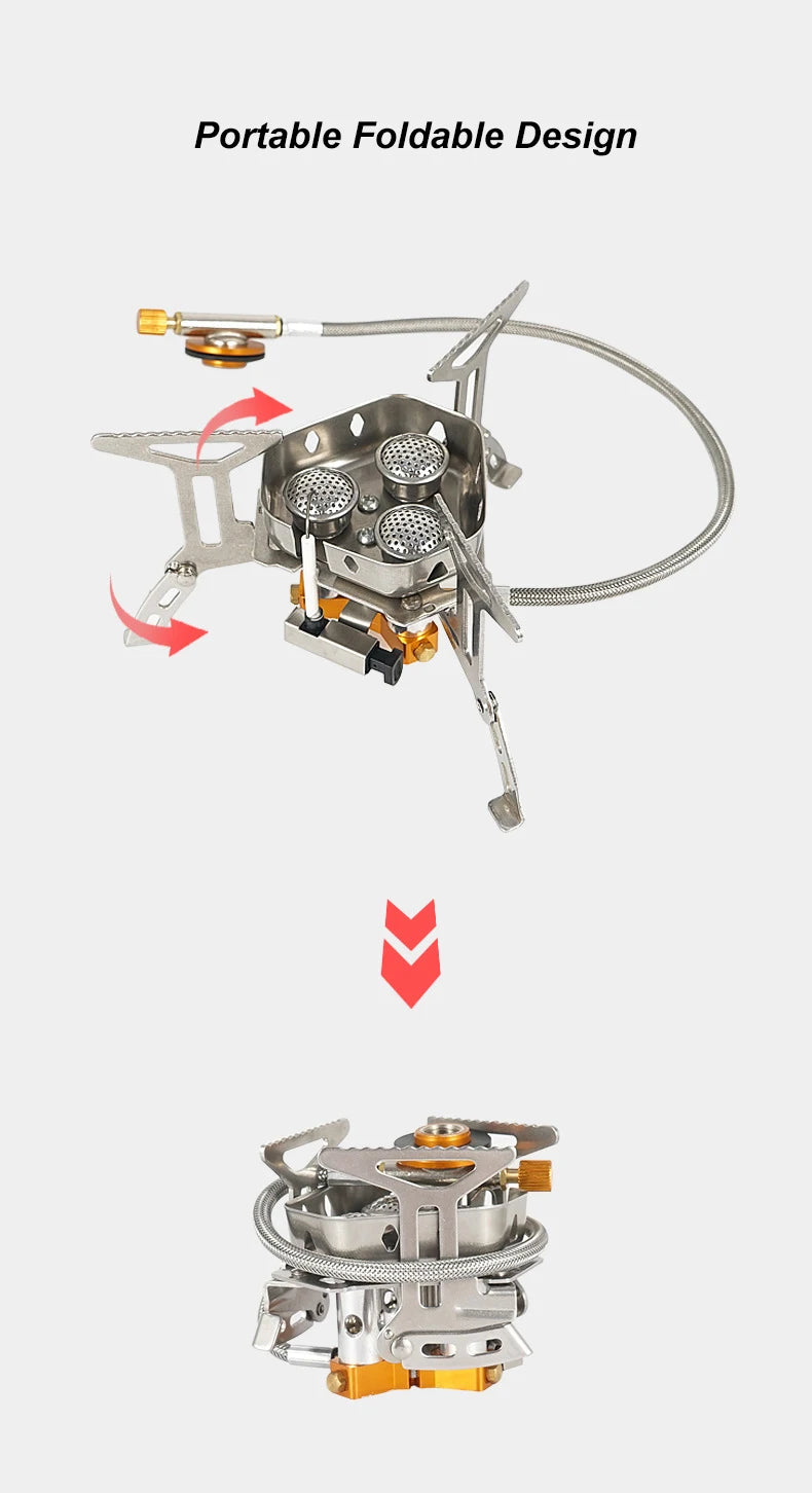 New Arrival Outdoor Portable Three Head Stove Camping Windproof Stove Camping Picnic Burner Outdoor Foldable Gas Stove