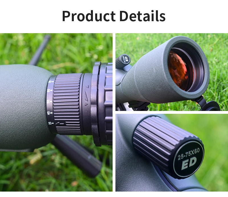 25-75x60 Zoom Spotting Scope ED Lens Powerful Monocular Bak4 Prism Telescope For Outdoor Camping Bird Watching Shooting