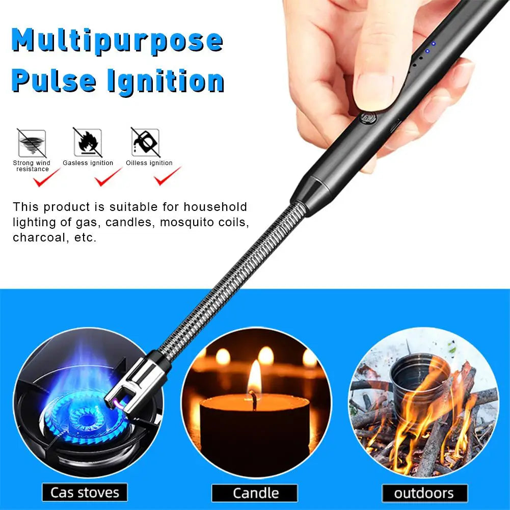 Windproof Kitchen Electric USB Lighter Long Candle Gas Ignition Rechargeable Plasma Stove Flameless Camping Gun Arc Lighter