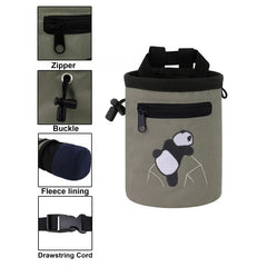 Gym Chalk Bag Panda Design for Rock Climbing Weight Lifting Bouldering Anti-slip Powder Bag with Adjustable Belt Zippered Pocket