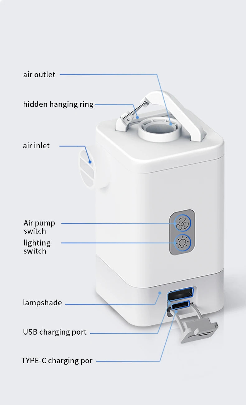 FLEXTAILGEAR Electric Air Pump Ultralight Portable Air Pump Rechargeable Battery with Camping Lantern for Sleeping Pads, Travel