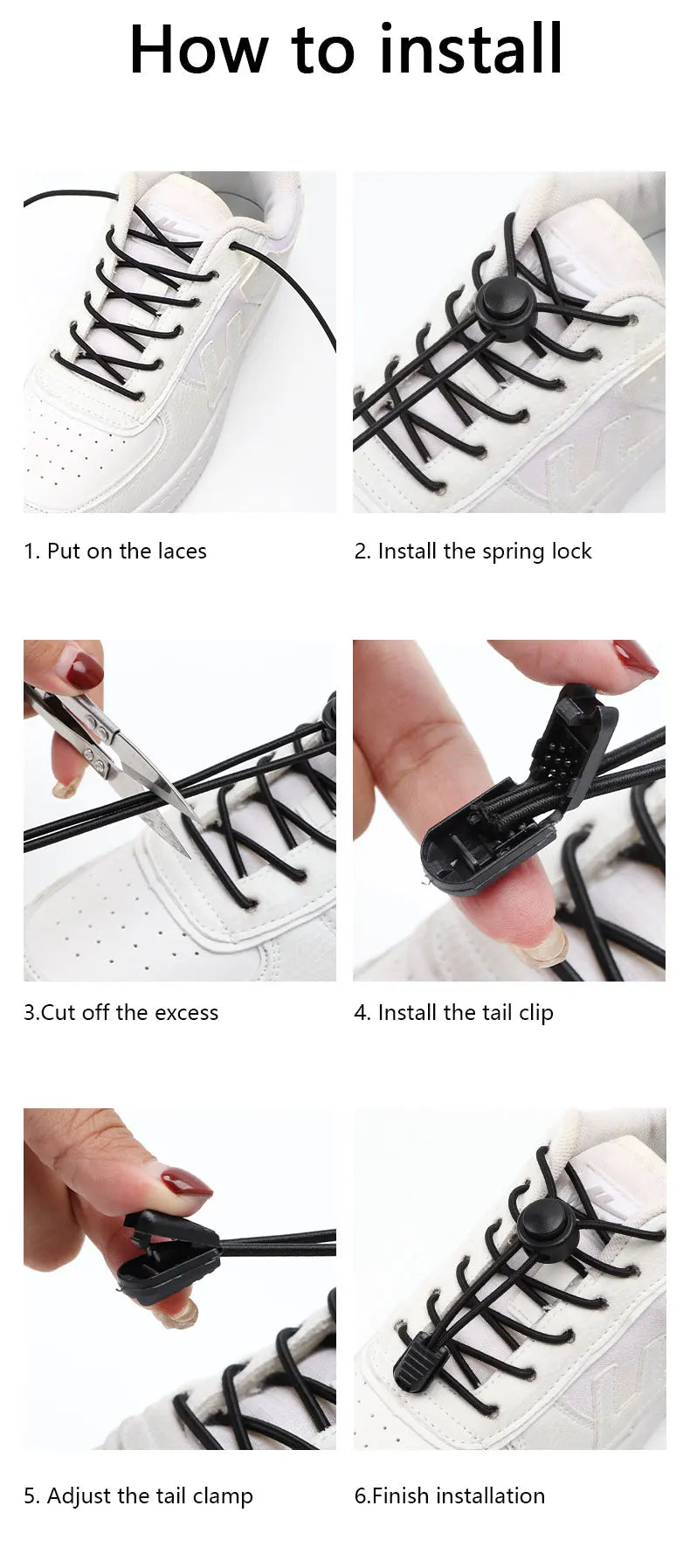 No Tie Shoe Laces Suitable for All Shoes Round Spring Lock Elastic Shoelaces Quick Wear in 1 Second Hiking Sports Lazy Shoelace