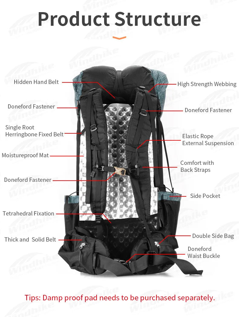 3F UL GEAR 40L+16L QIDIAN 2.0 Camping Backpack Ultralight Fashion Women/Men‘s Outdoor Sport Bag Waterproof Nylon Breathable Bag