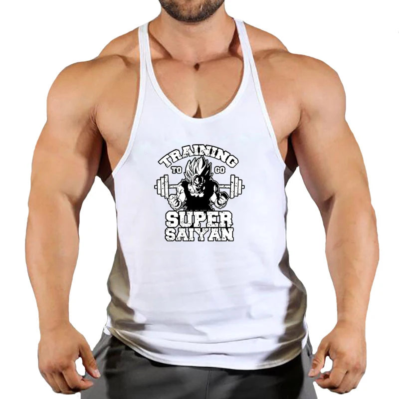 2024 New Bodybuilding Stringer Tank Tops Men Anime funny summer Clothing Running vest Fitness clothing Cotton gym singlets