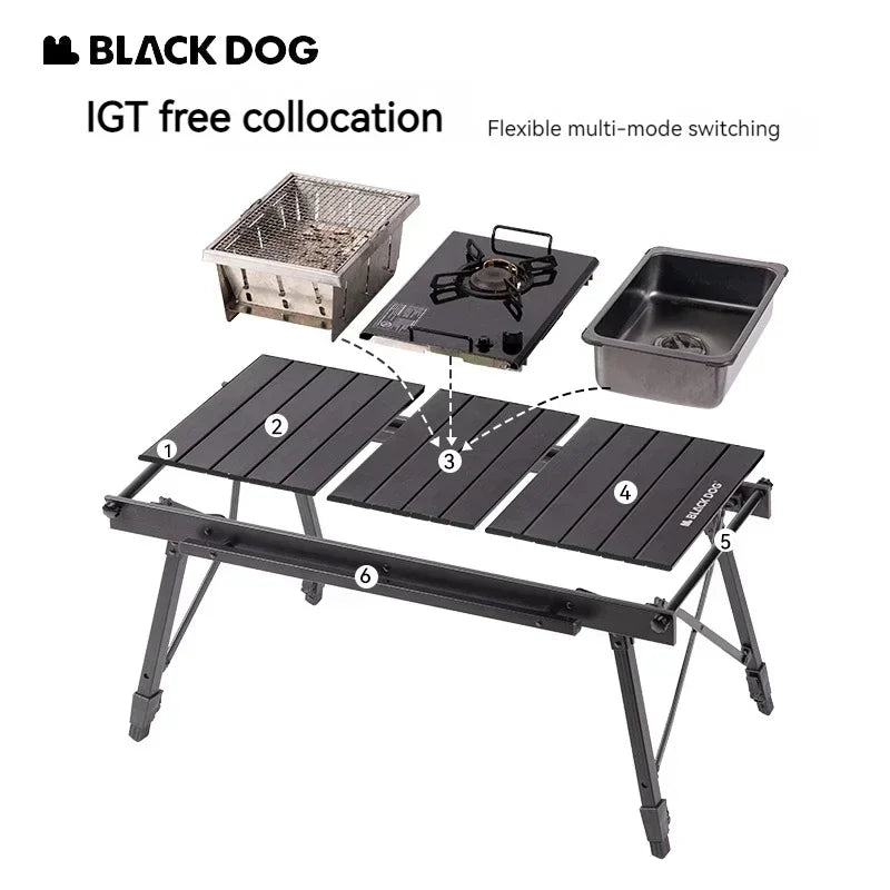 Blackdog Folding IGT Roll Table for Outdoor Camping Beach Removable Desktop Adjustable Height Aluminum Bearing 40kg Ultralight